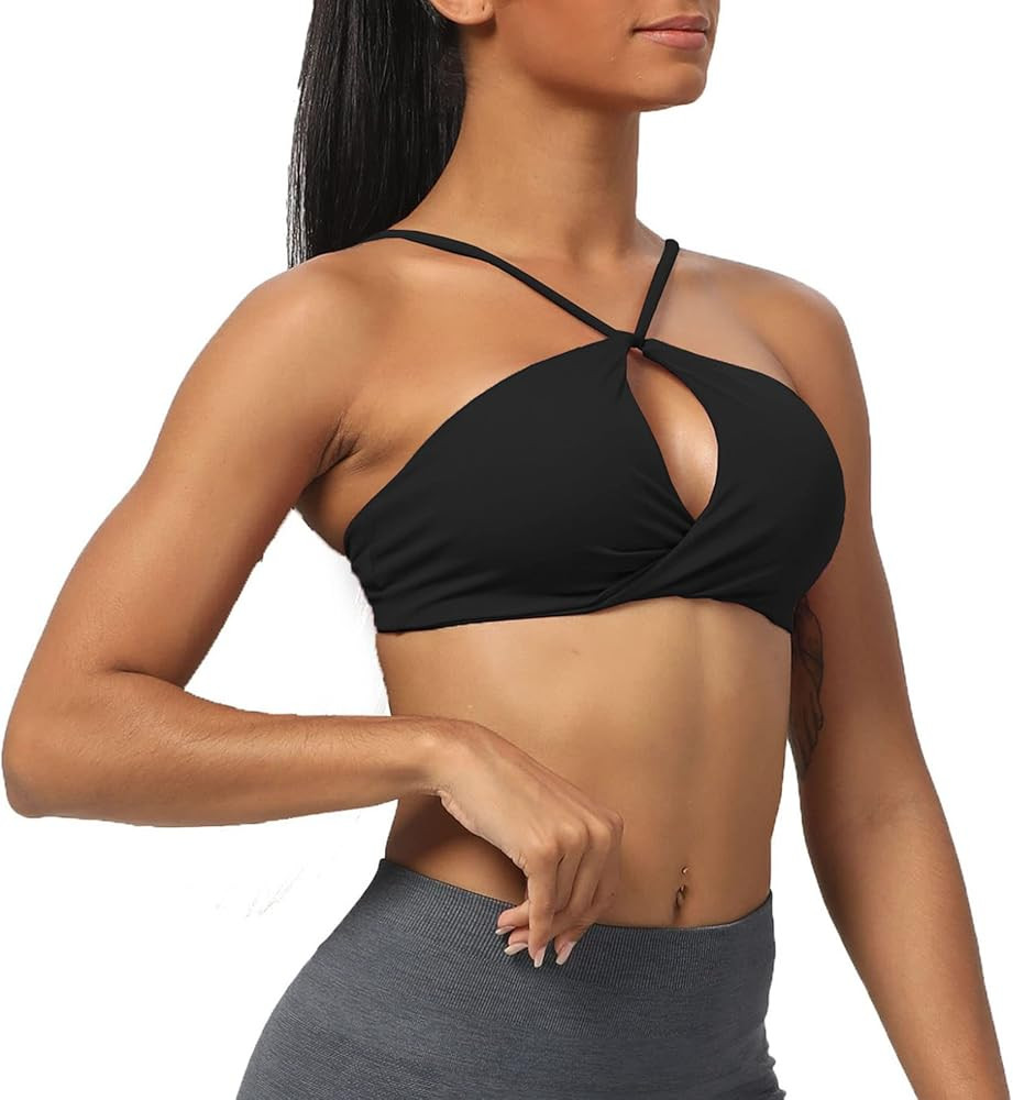 Aoxjox Women's Workout Sports Bras Fitness Adjusted Backless Padded Ariel Halter Bra Yoga Crop Ta... | Amazon (US)