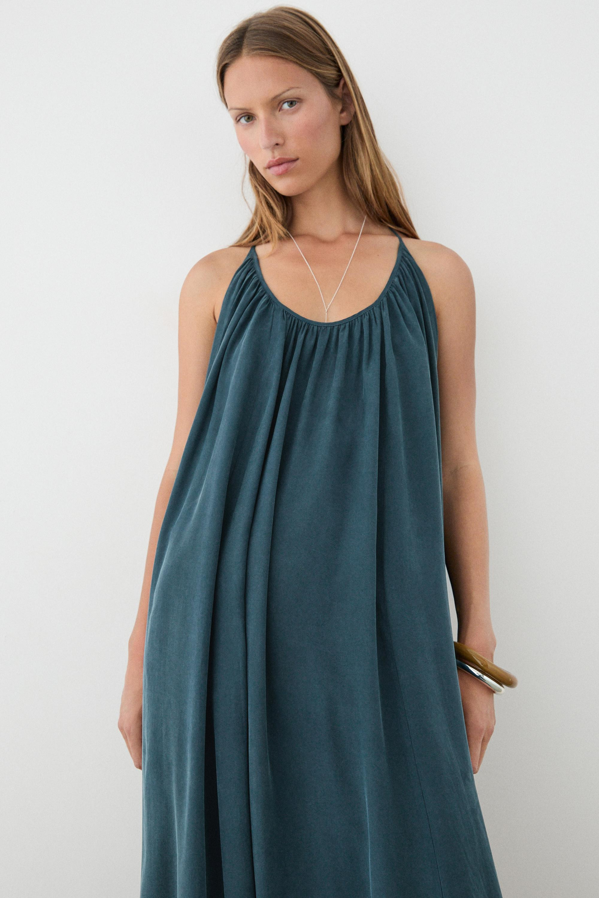 Midi dress with gathered neckline | Massimo Dutti UK