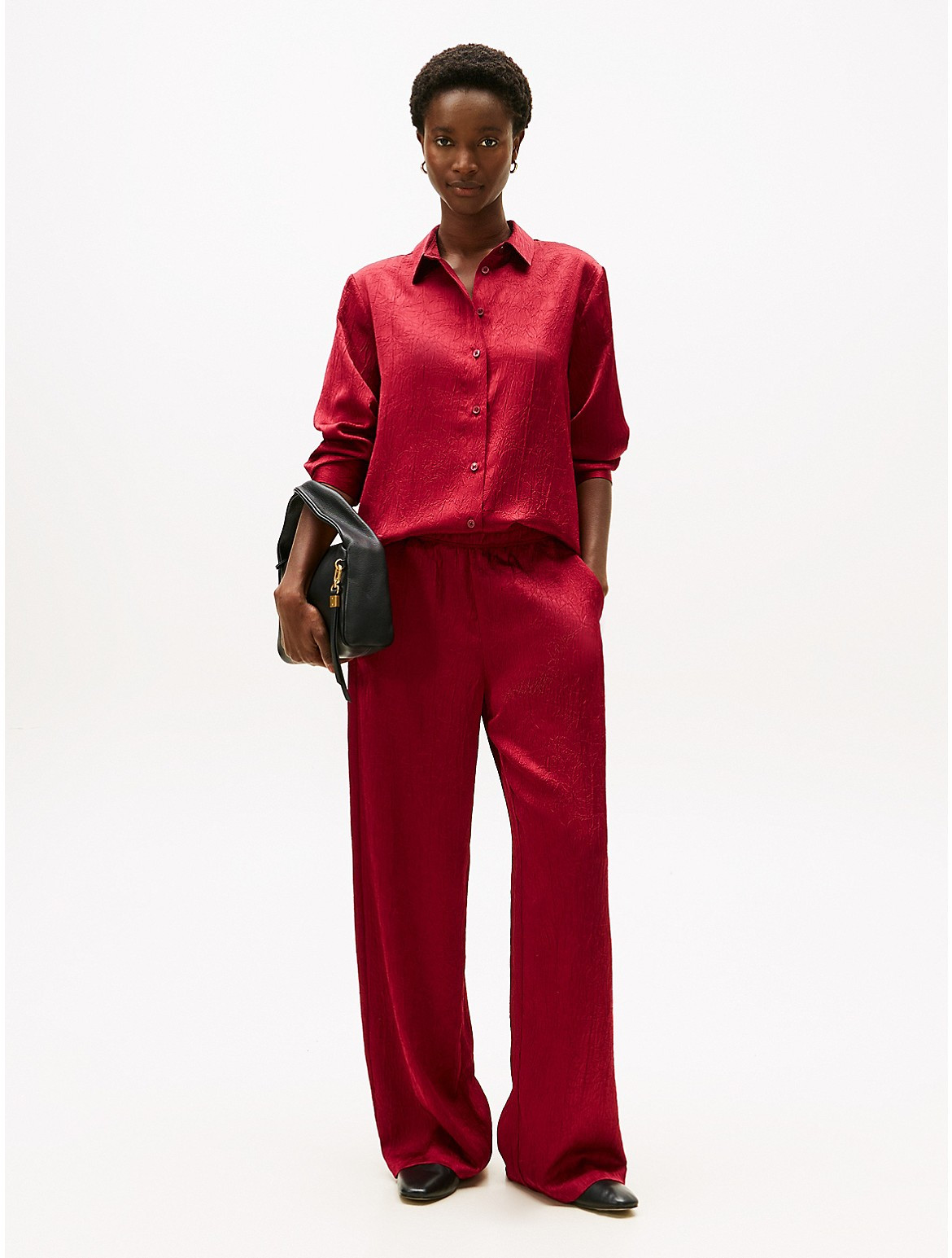 Tommy Hilfiger Women's Textured Stretch Satin Pull-On Pant - Red - S | Tommy Hilfiger (US)