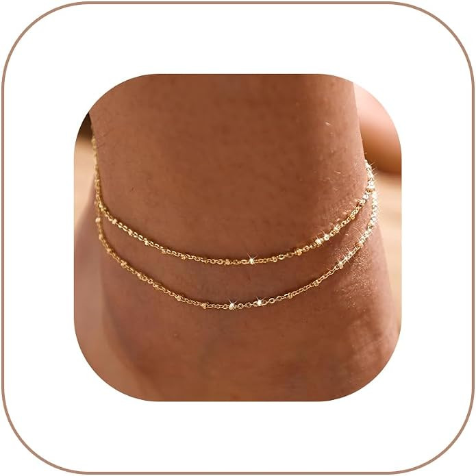MIDEEO Gold/Silver Ankle Bracelets for Women,14K Gold Anklets for Women Waterproof Cuban Link Hea... | Amazon (US)