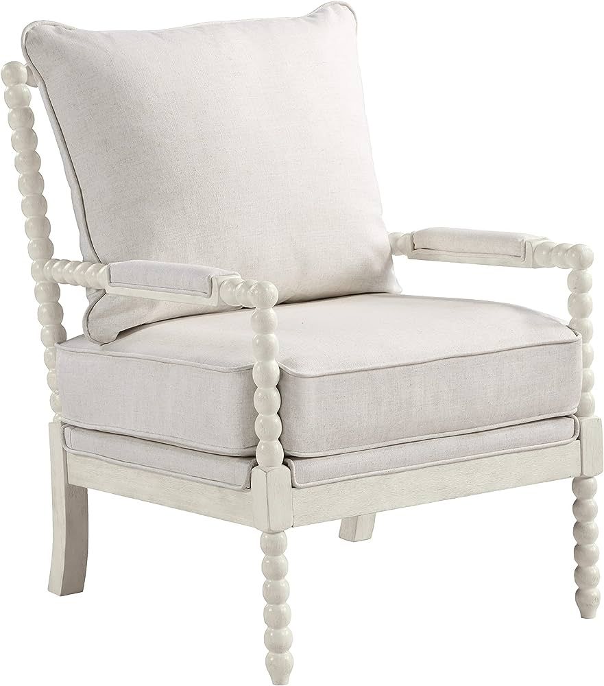 OSP Home Furnishings Kaylee Spindle Accent Chair, 26.5” W x 32.25” D x 37” H, White Linen F... | Amazon (US)