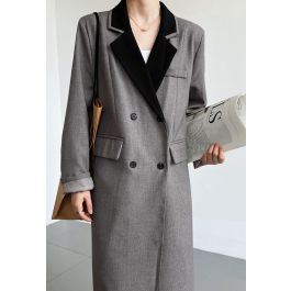 Contrast Notched Lapel Longline Coat in Grey | Chicwish
