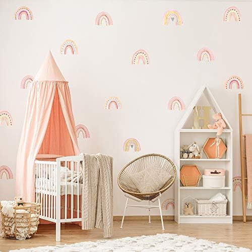 Pink Rainbow Wall Decals 36Pcs Little Heart Rainbow Wall Stickers for Girls Bedroom Kids Play Roo... | Amazon (US)