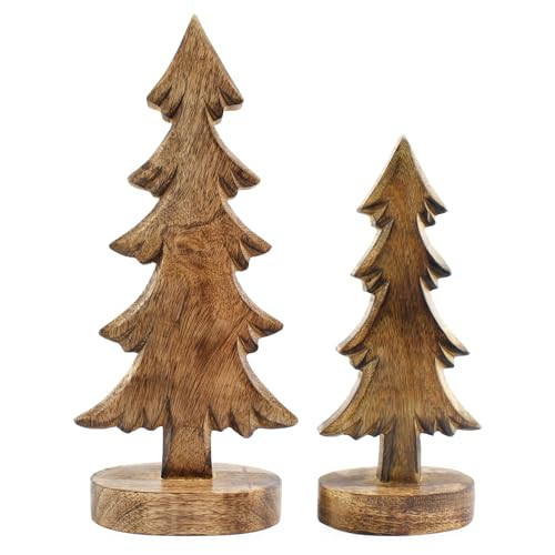 AuldHome Design Wooden Christmas Trees (Set of 2, Natural); Tabletop Handmade Wood Trees w/Rectangular Base for Holiday Home Decor | Amazon (US)