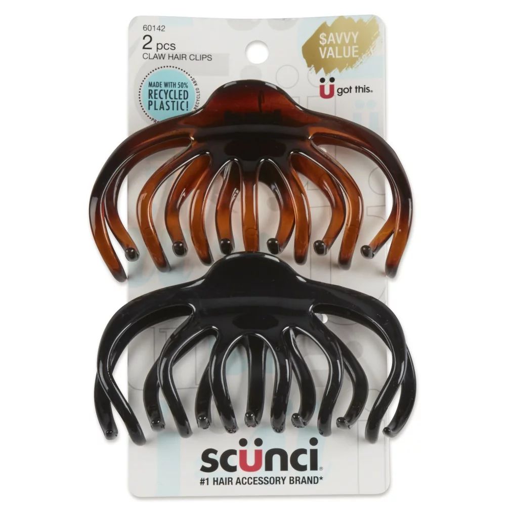 Scunci Curved Teeth Claw Clips, Black and Brown, 2 Ct - Walmart.com | Walmart (US)