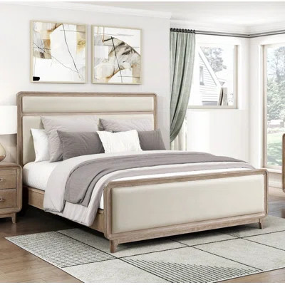 Queen Bed Upholstered Beige Chenille Wooden Bedroom Furniture | Wayfair North America