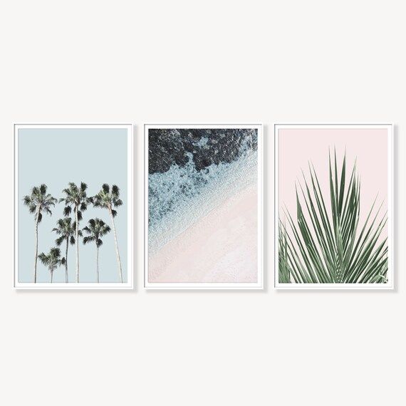 Set of 3 Prints,Pastel Wall Art,Printable Wall Art,Palm Tree Print,Digital Prints,Palm Leaf, Prin... | Etsy (US)