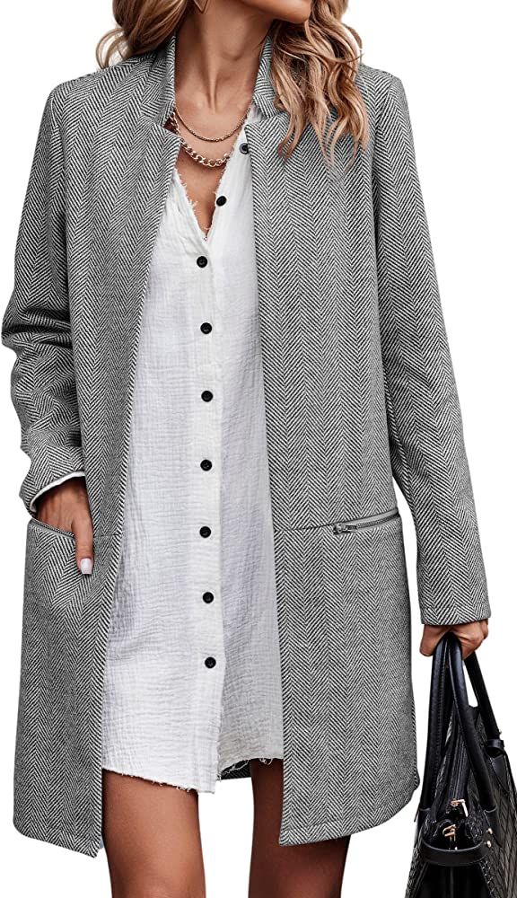 Angashion Women’s Coat, Long Sleeve Stand Collar Cardigan Mid-Long Open Front Outwear Overcoat ... | Amazon (US)