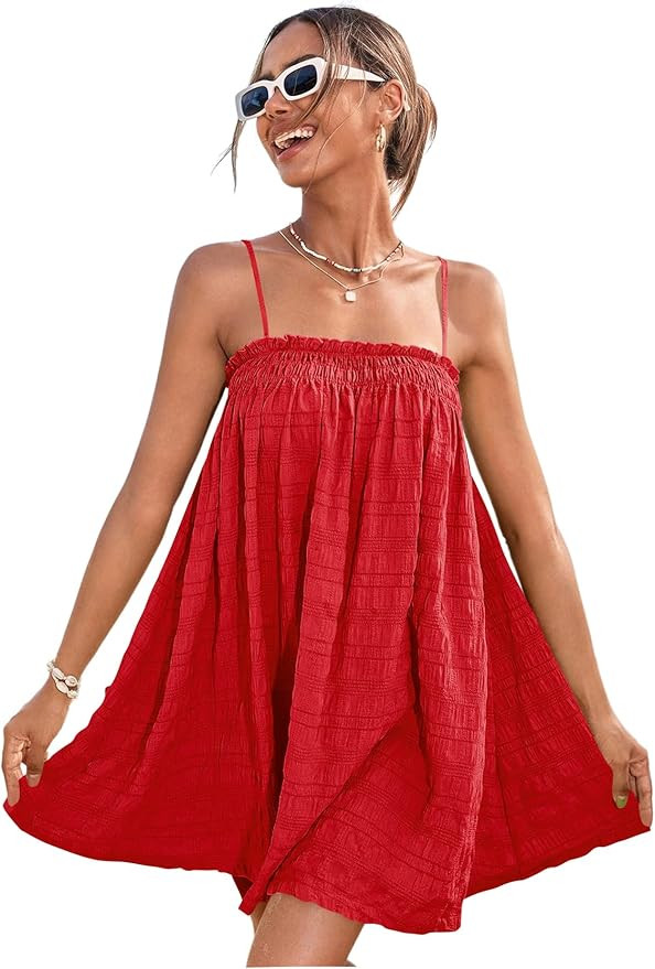 MakeMeChic Women's Sundress Beach Dress Sleeveless Ruffle Swing Shirred Casual Flowy Babydoll Sum... | Amazon (US)
