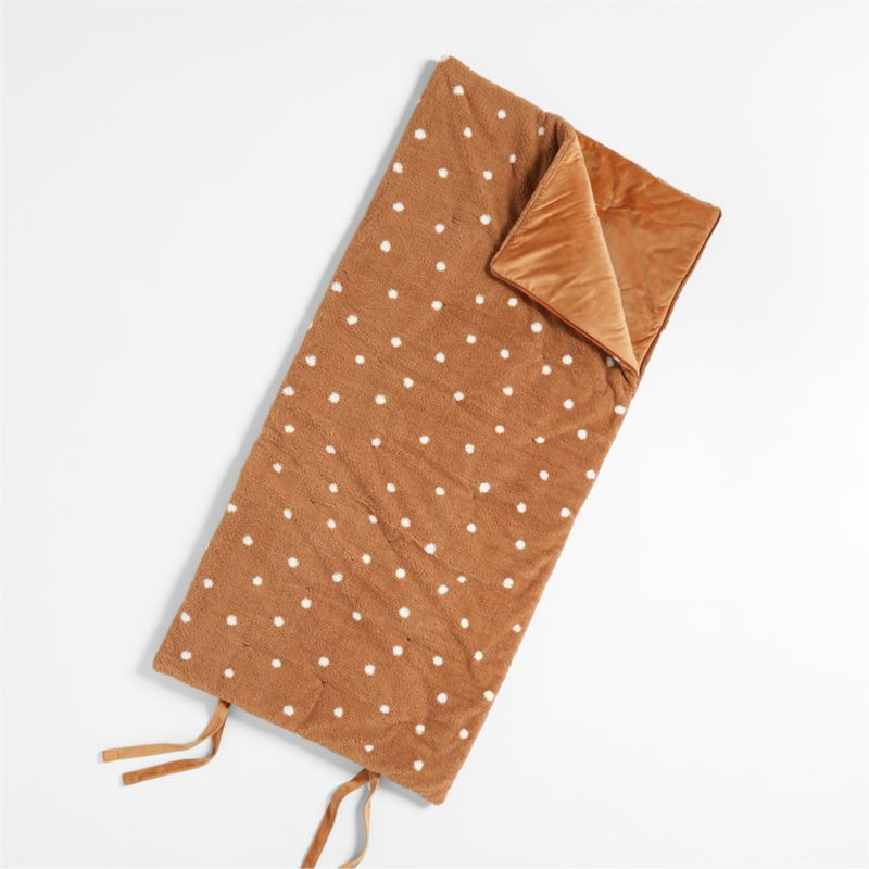 Caramel Sherpa Polka-Dot Kids Sleeping Bag | Crate & Kids | Crate & Barrel