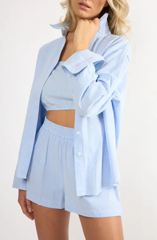 Viens Avec Moi Everyday Oversize Stripe Button-Up Shirt in Blue Stripe at Nordstrom, Size Large | Nordstrom