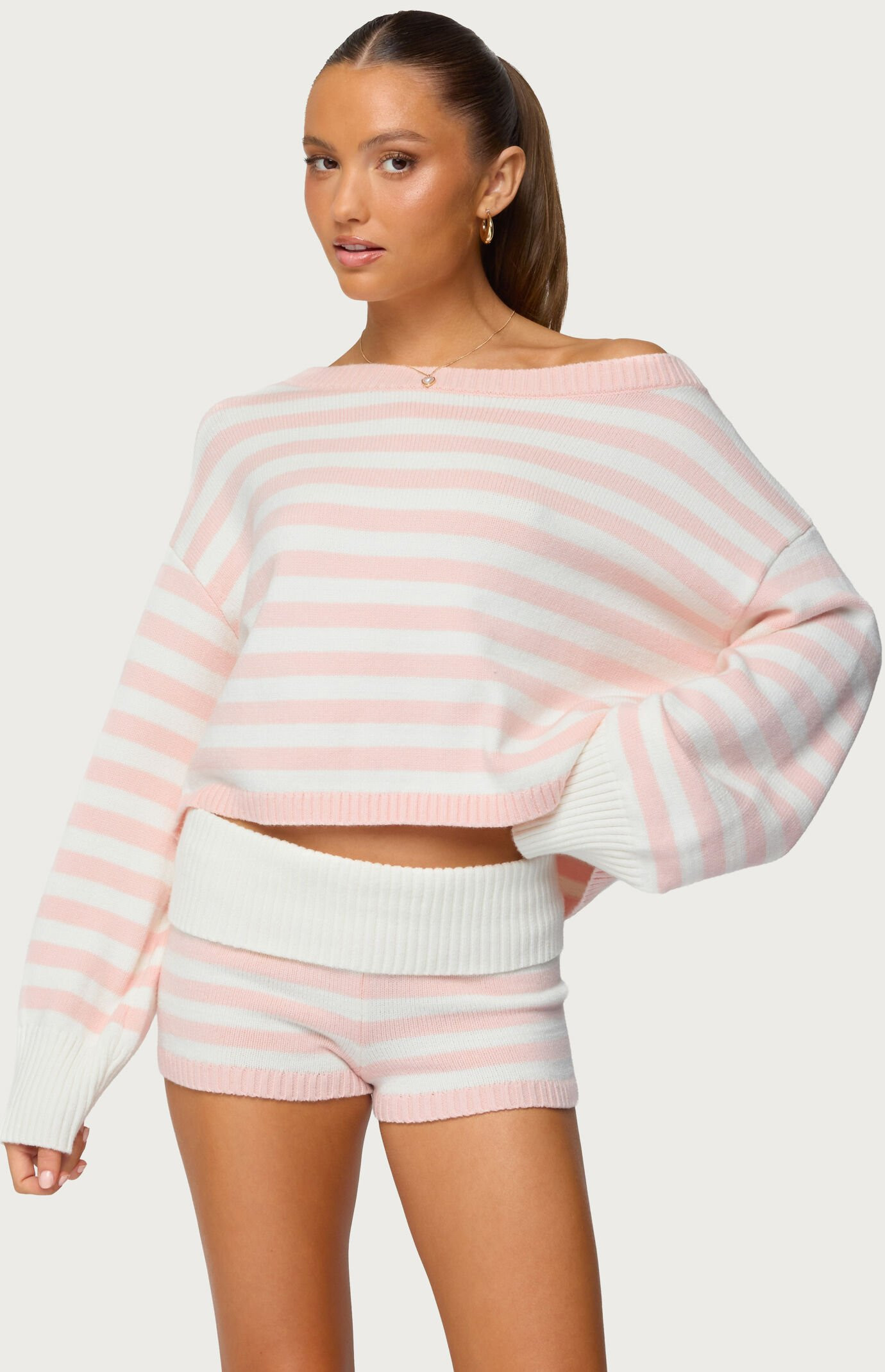 Edikted Women's Saphi Striped Oversized Knit Sweater in Pink/White - Size Small | PacSun