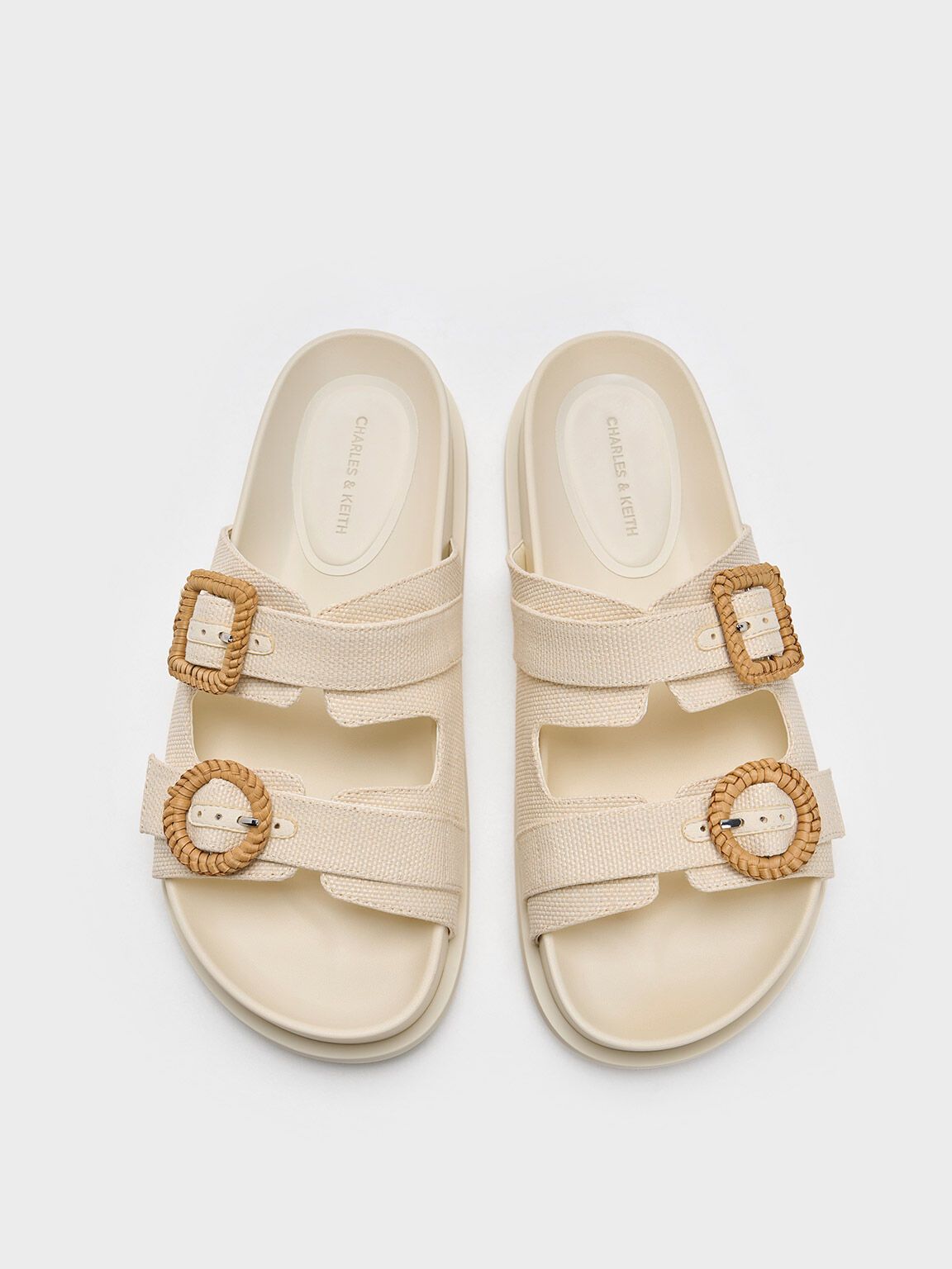 Woven-Buckle Double-Strap Sandals
 - Chalk | Charles & Keith UK