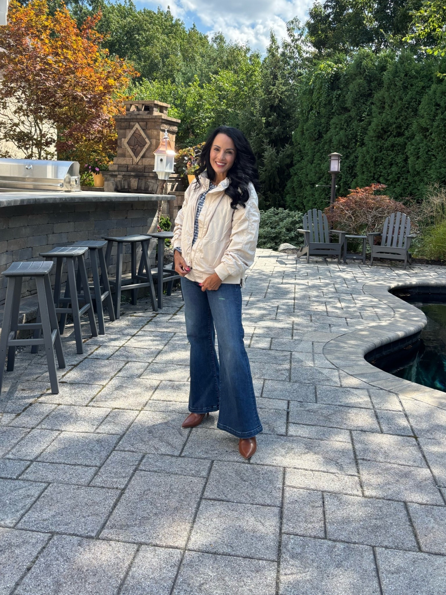 Windbreaker cropped jacket 
Gingham top 
Fave jeans 
To create a fall look

#LTKootd #LTKSaleAlert #LTKOver40