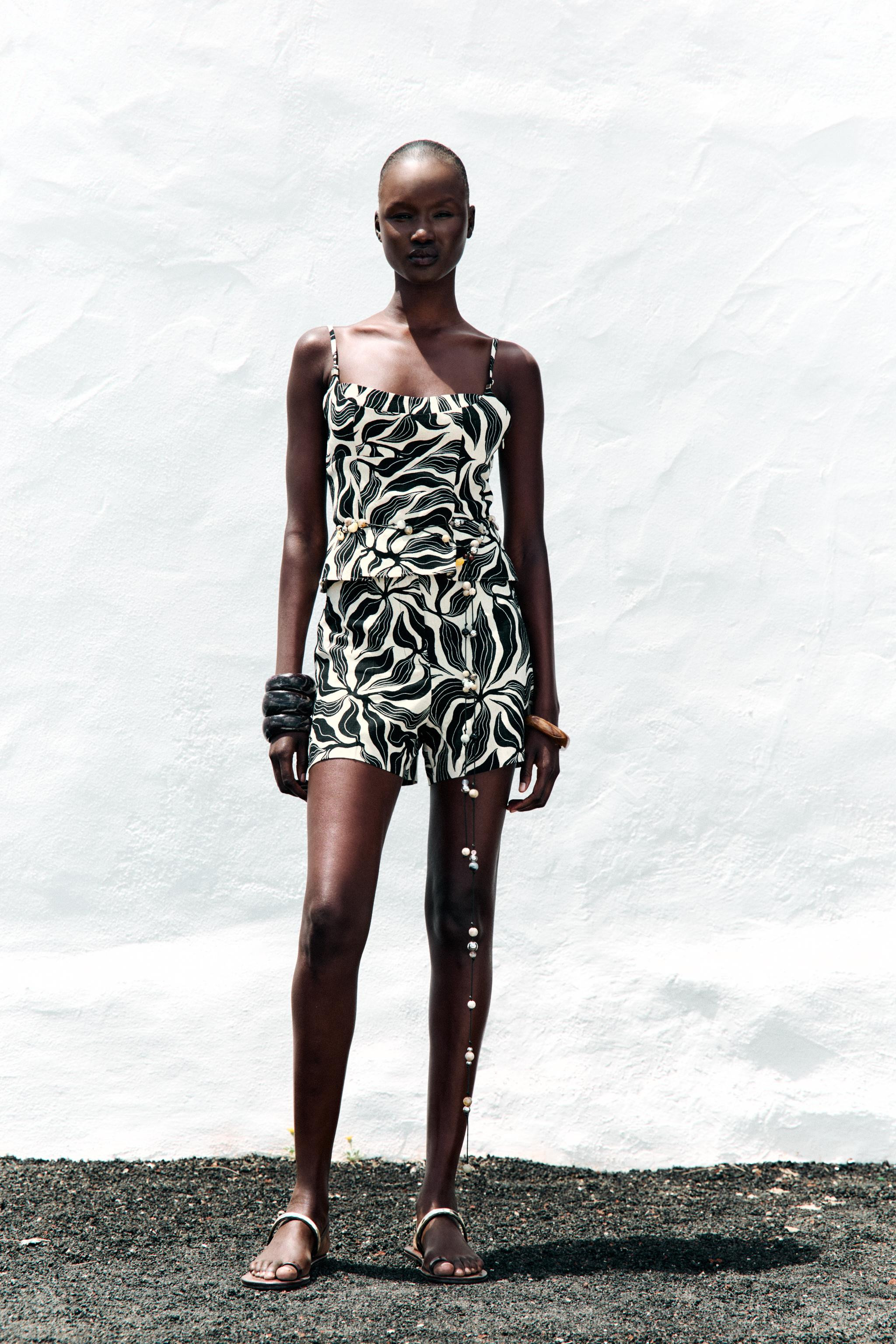 PRINTED LINEN BLEND TOP | Zara UK