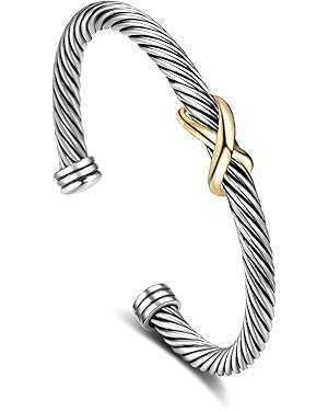 NANDUDU Cuff Bracelet for Women Cable Wire Bracelet - Stainless Steel Two Tone Twisted Bangle - S... | Amazon (US)
