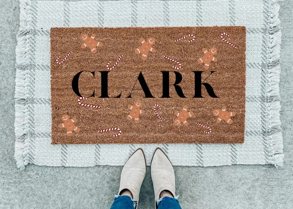 Last Name Christmas  Candy Cane and Gingerbread Doormat, Custom Holiday Doormat, Custom Christmas... | Etsy (US)