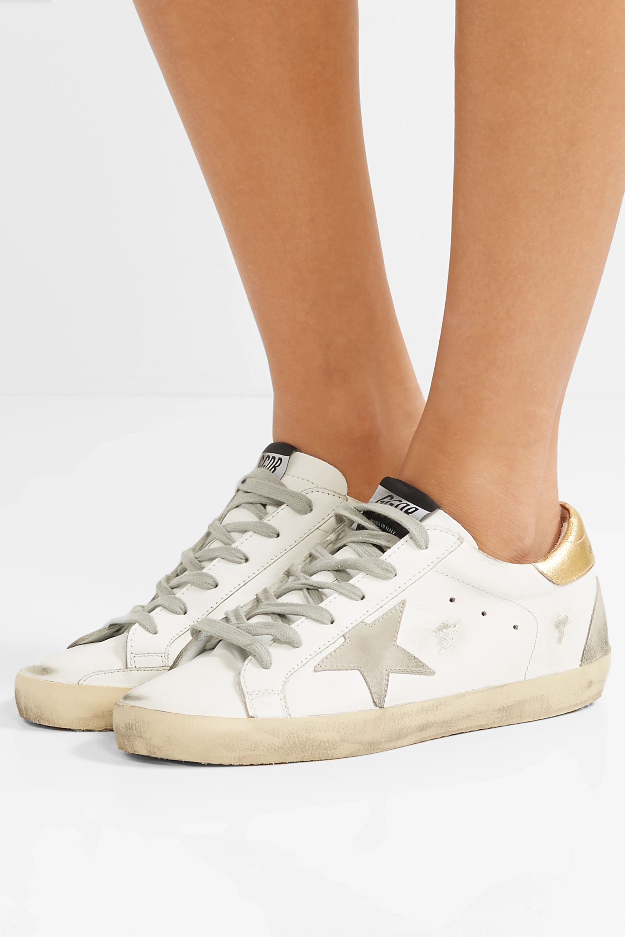 Superstar distressed leather and suede sneakers | NET-A-PORTER (US)