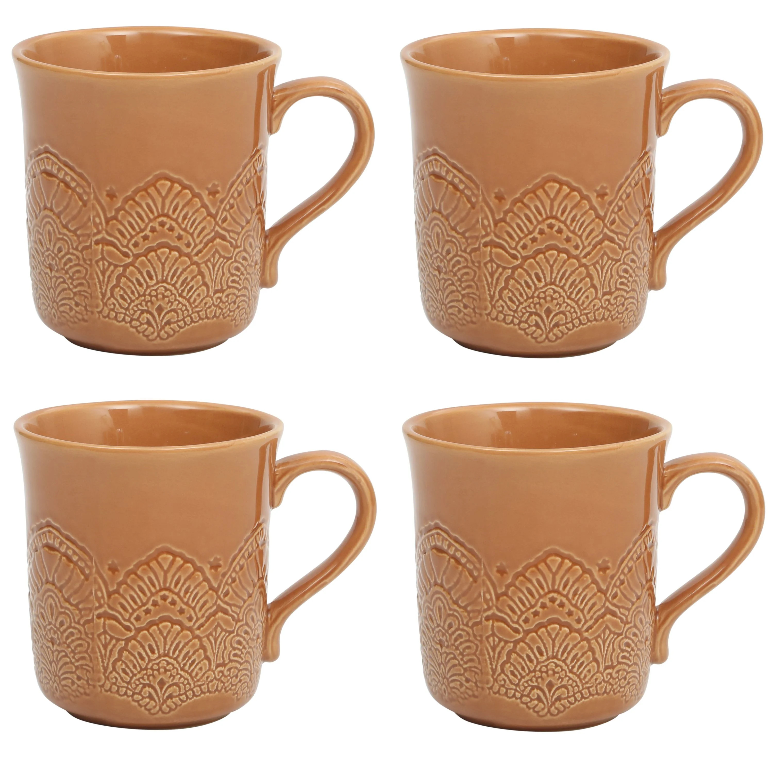 The Pioneer Woman Vintage Lace Caramel 4-Pack Ceramic Mug Set - Walmart.com | Walmart (US)