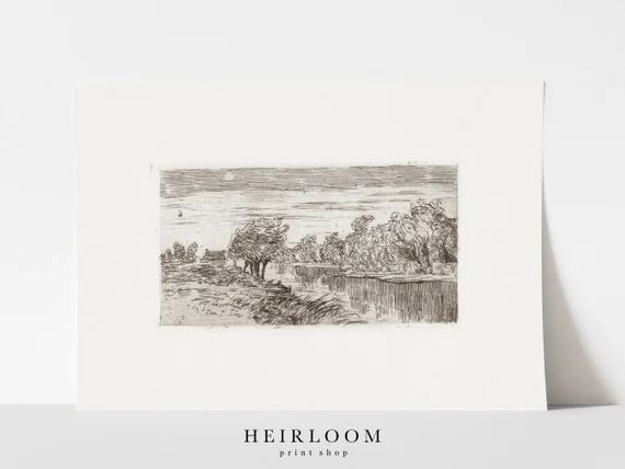 River Landscape Sketch  Vintage Etching  Heirloom ART PRINTS | Etsy | Etsy (US)