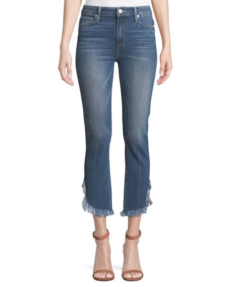Hoxton Straight-Leg Ankle Jeans w/ Curved Fray Hem | Neiman Marcus