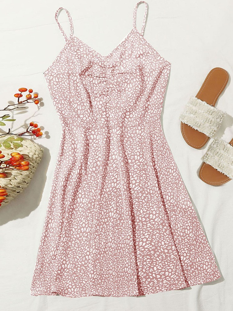 Allover Print Ruched Sundress | ROMWE