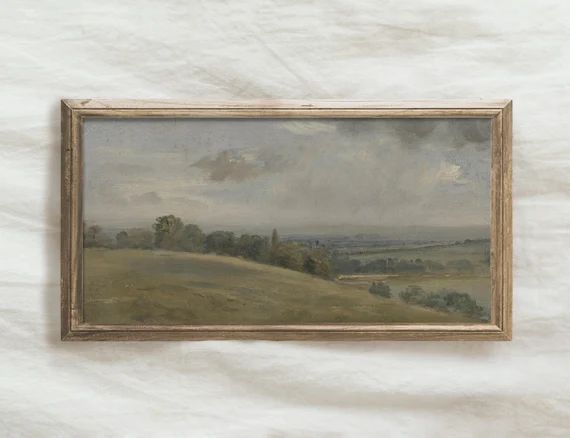 Muted Panoramic Landscape Print / Long Antique Farmhouse Painting PRINTABLE / Above Bed Art | P73 | Etsy (US)