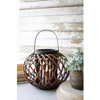 Large Low Round Brown Willow Lantern With Wooden Handle | Etsy (US)