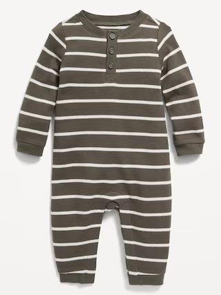 Long-Sleeve Striped Thermal-Knit Henley One-Piece for Baby | Old Navy (US)