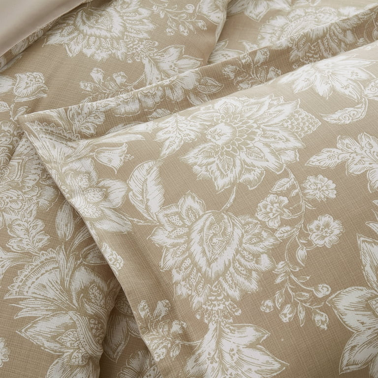 My Texas House Veronica 3-Piece White Pepper Taupe Floral Cotton Slub Comforter Set, King | Walmart (US)