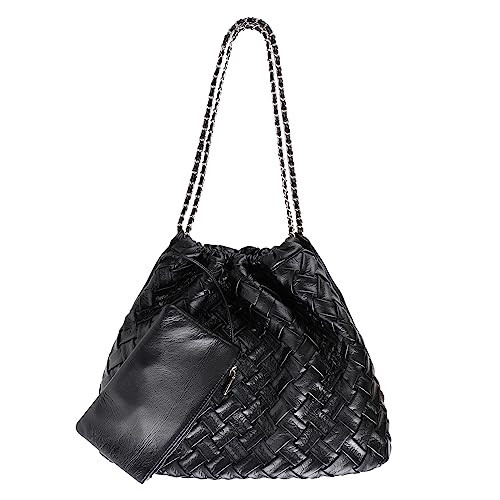 Woven Large Hobo Handbags Shoulder Bag For Women Tote Bag Soft Vegan Leather Hobo Bag With Purses Travel Hobo Bags Underarm Bag Beach Bag Black | Amazon (US)