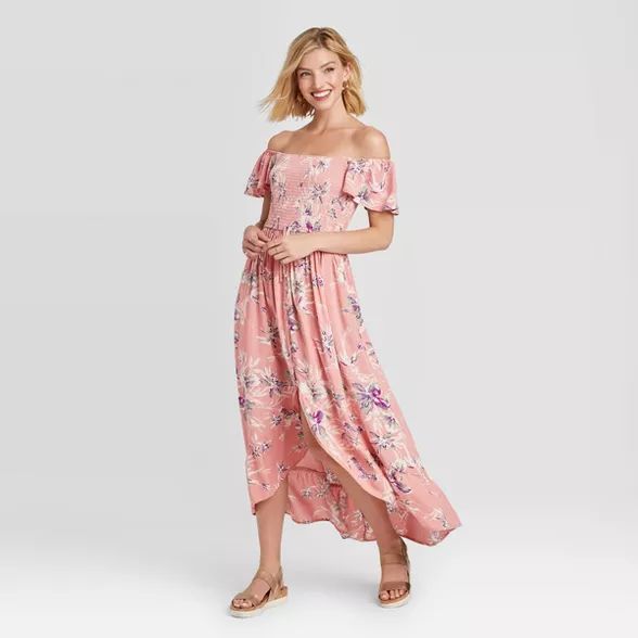 Women's Floral Print Short Sleeve Smocked Top Button-Front Dress - Xhilaration™ | Target