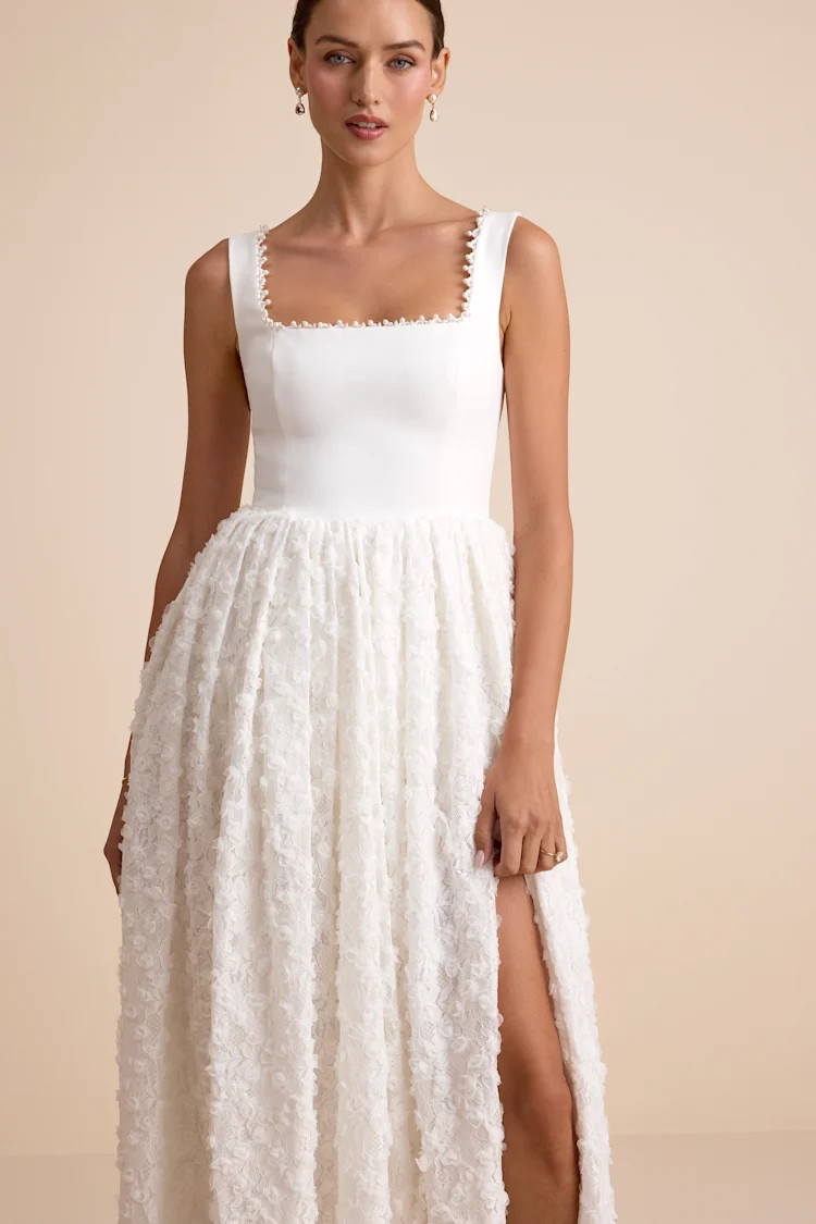 Ellsworth Ivory Mixed-Media Pearl A-Line Maxi Dress | Lulus