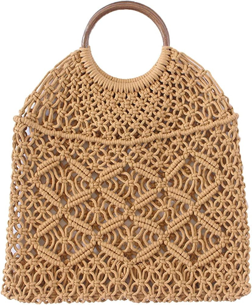 CHIC DIARY Womens Knitted Tote Bag Hand-woven Straw Shoulder Bag Summer net Beach Tote Pures | Amazon (US)