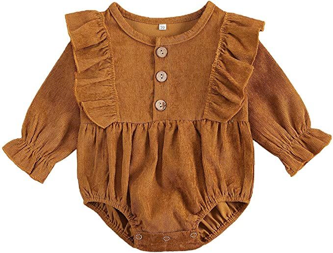 Infant Baby Girl Clothes Solid Ruffle Long Sleeve Romper Bodysuit Tops One Piece Jumpsuit Fall Wi... | Amazon (US)