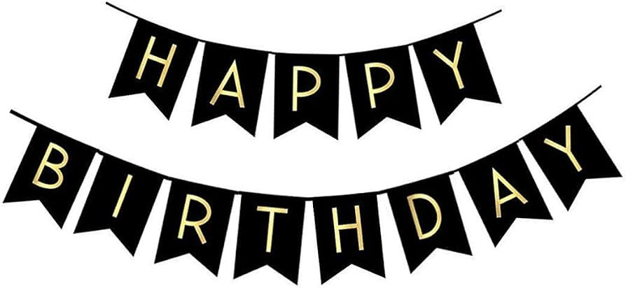 Black Happy Birthday Bunting Banner with Shiny Gold Letters Pre-Strung No DIY for Birthday Party ... | Amazon (US)