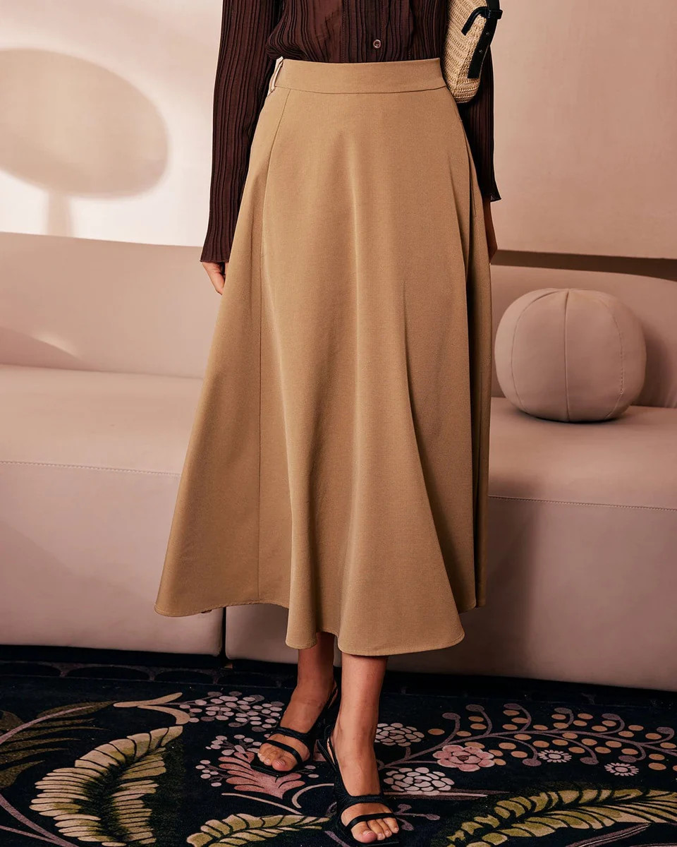 The Khaki High Waisted Button Midi Skirt & Reviews - Khaki - Bottoms | RIHOAS | rihoas.com