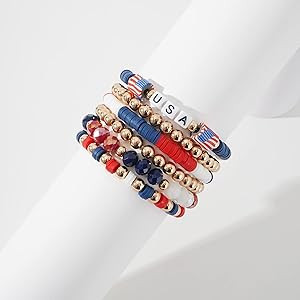 Summer Surfer Heishi Bracelet Set for Women Stackable Gold Plated Clay Ploymer Bead Stretch Pink ... | Amazon (US)
