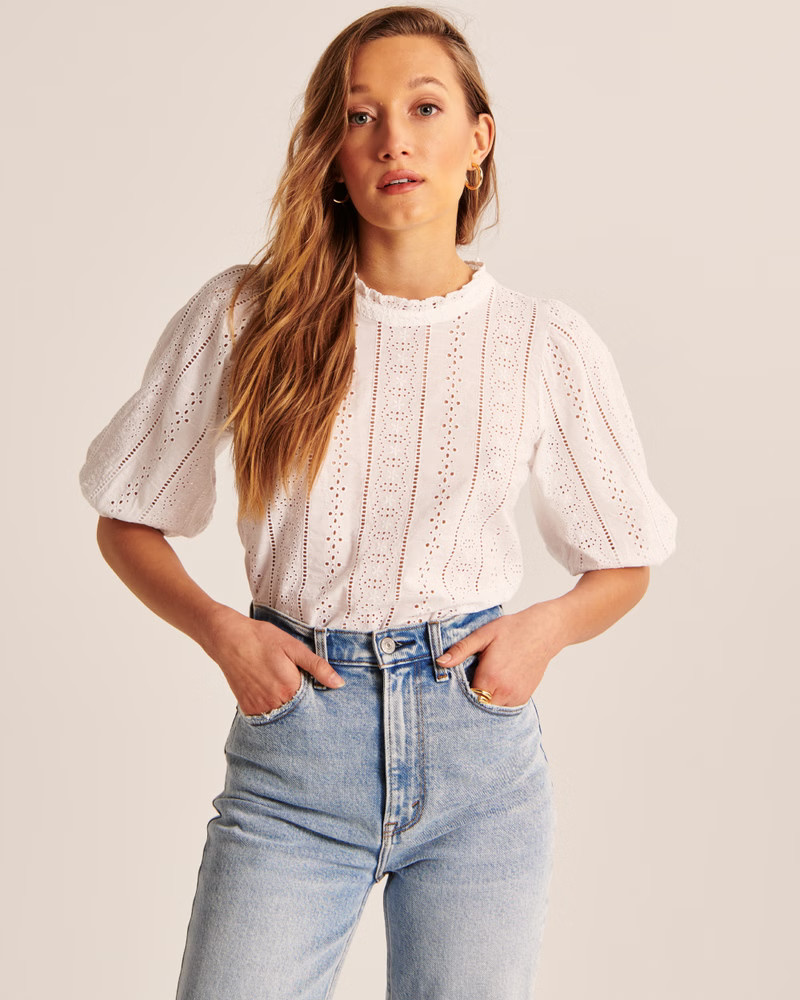 Short-Sleeve Cutwork Blouse | Abercrombie & Fitch (US)