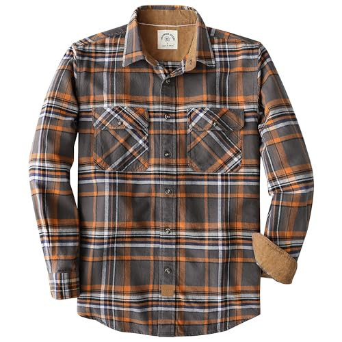 Dubinik® Mens Flannel Shirt Long Sleeve Button Down Plaid All Cotton Soft Brushed Flannel Shirt for Men Utility Casual Shirt Grey and Orange | Amazon (US)