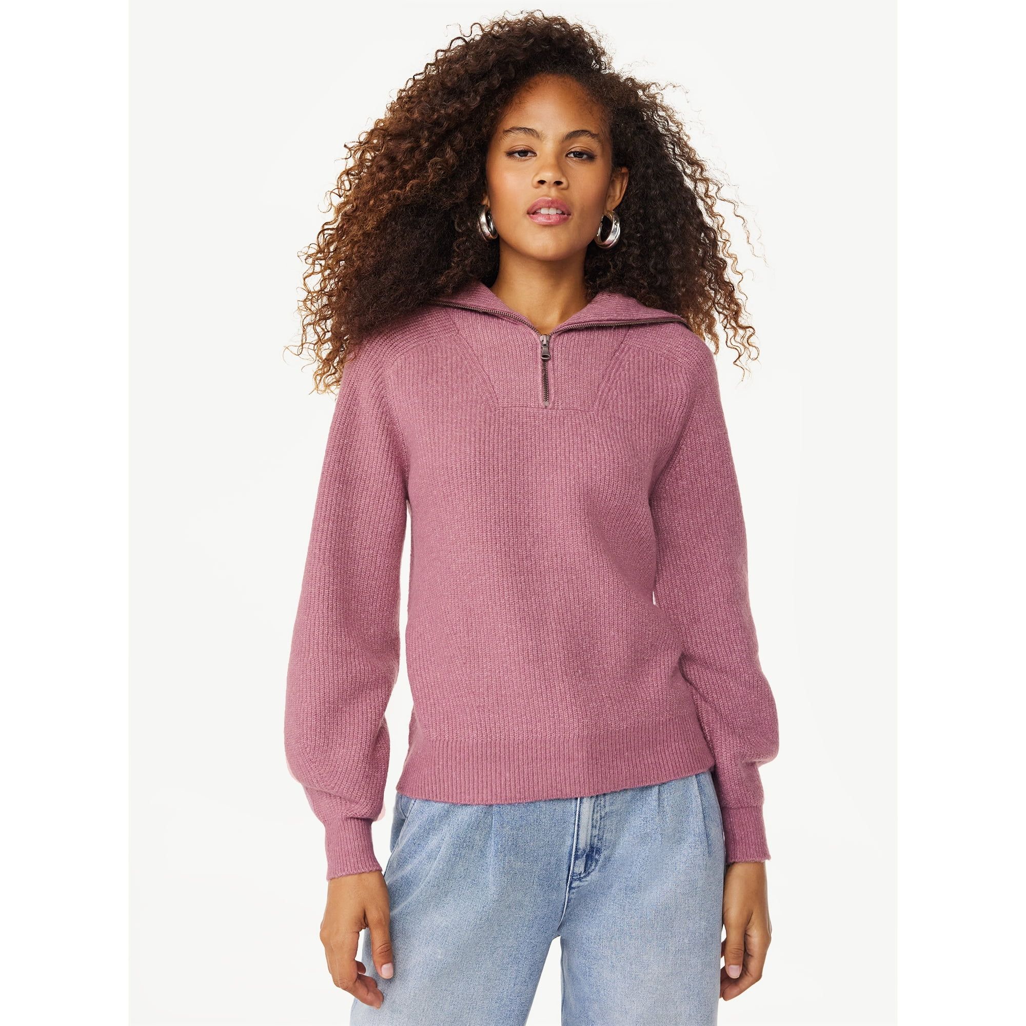 Scoop Women's Half Zip Sweater with Long Sleeves, Sizes XS-XXL - Walmart.com | Walmart (US)