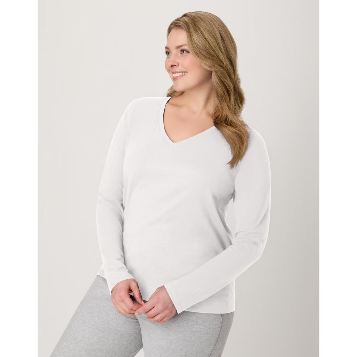 Hanes Women's Long Sleeve Cotton V-Neck T-Shirt Light Steel XS | Target