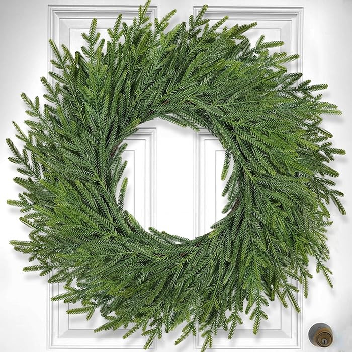 26 Inch Christmas Wreaths for Front Door Real Touch Large Xmas Winter Pine Cedar Wreaths for Wind... | Amazon (US)