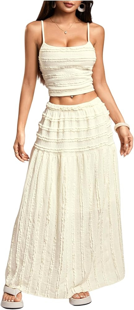 Milumia Women's Ruffle Maxi Skirt Set Spaghetti Strap Cami Top and Skirt Matching Sets 2 Piece Ou... | Amazon (US)
