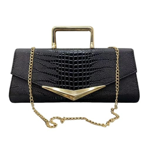 WIGUYUN Women Patent Leather Alligator Purse Crocodile Evening Handbag Clutch Bag Chain Shoulder Cross Body Envelope Bag,Black | Amazon (US)