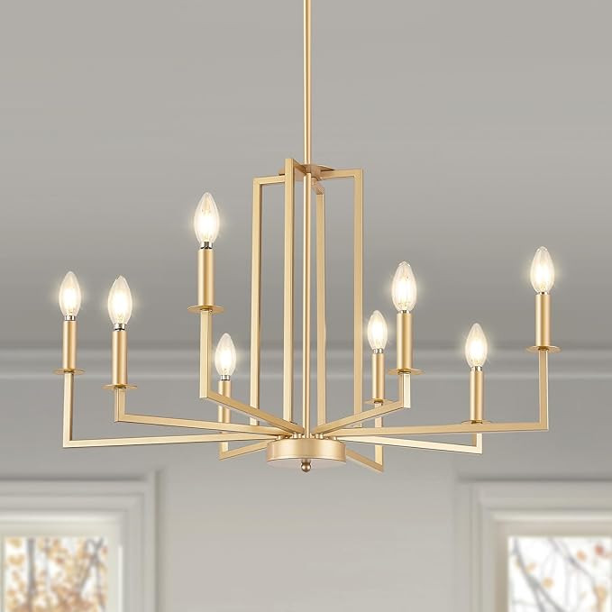 Peblto Modern Gold Chandelier, Farmhouse Candle Dining Room Chandeliers, Metal Hanging Pendant Li... | Amazon (US)