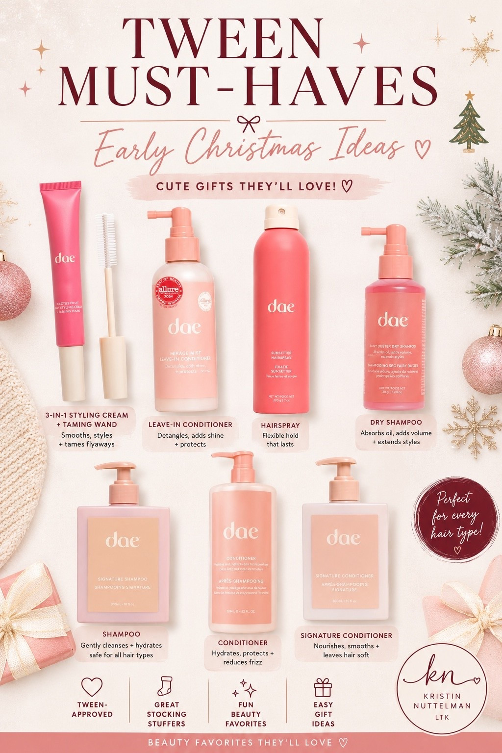 ✨ TWEEN MUST-HAVES ✨

🎄 Early Christmas idea!
💖 Dae is a favorite in our house and these products are SO good.

✔️ Smell amazing
✔️ Great for all hair types
✔️ Cute gift idea
✔️ Tween-approved

These would make the cutest stocking stuffers or beauty gifts this year! 🎁💕

#LTKselfcare #LTKBeauty #LTKSaleAlert
