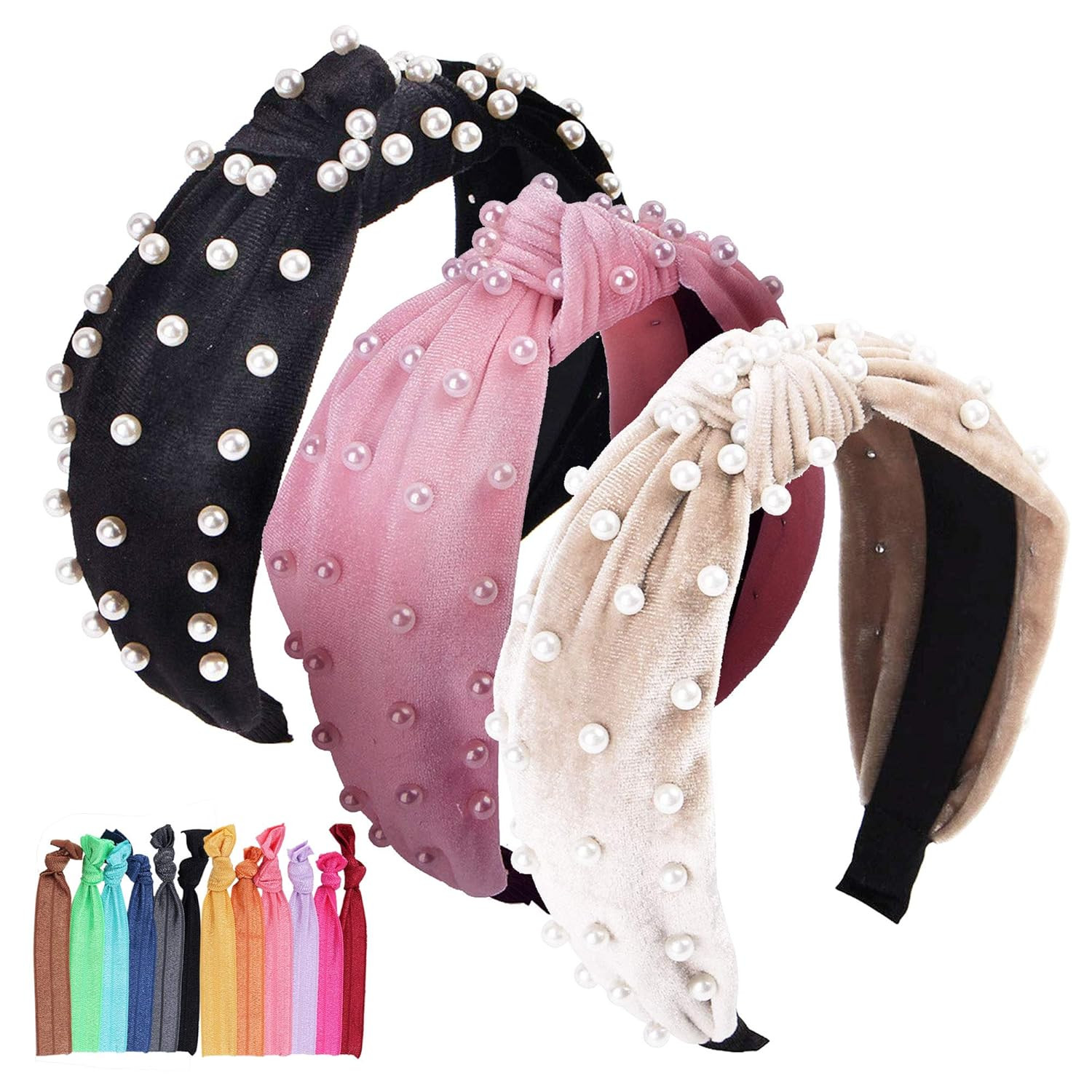 Headbands for Women Pearl Headbands Similar Velvet Wide Headbands Head Bands Women Hair With Faux... | Amazon (US)