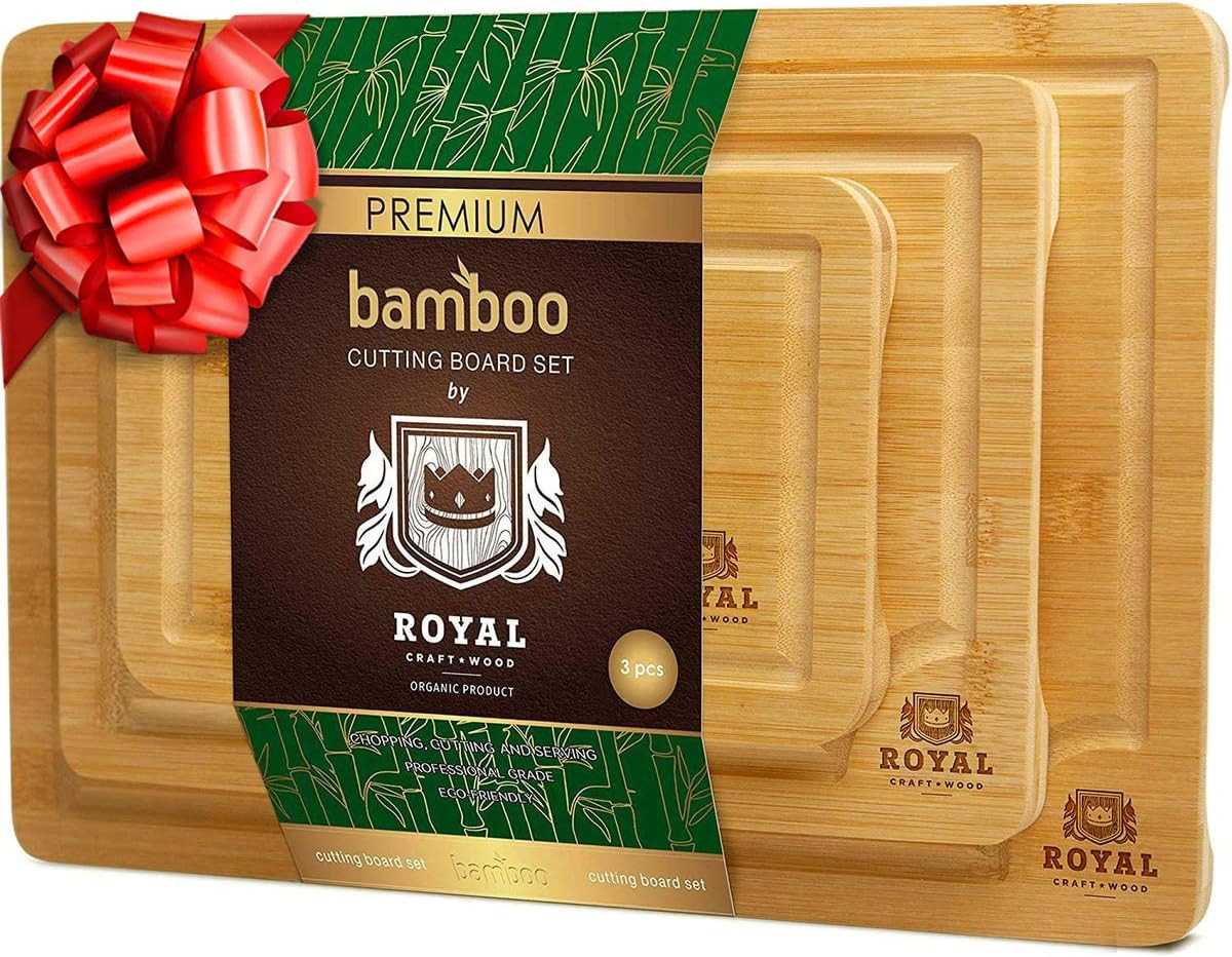 Organic Bamboo Cutting Board with Juice Groove (3-Piece Set) - Kitchen Chopping Board for Meat (B... | Amazon (US)
