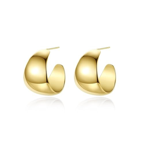 OUXi Chunky Gold Hoop Earrings for Women Mom, 18K Gold Plated Lightweight Teardrop Post Huggie Earrings Trendy, Hypoallergenic Stud Earring Jewelry for Her Birthday Christmas Gifts | Amazon (US)
